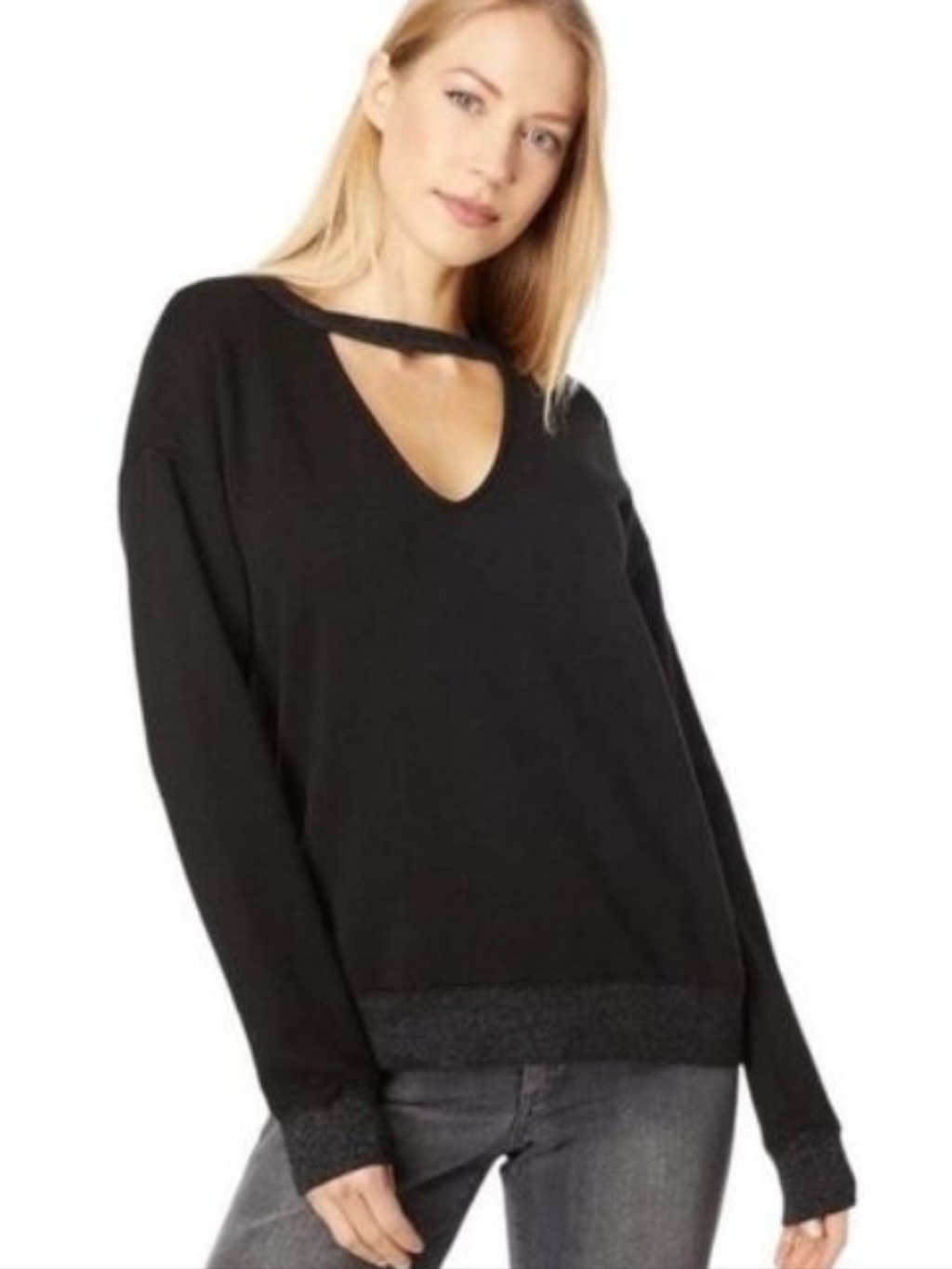 N:Philanthropy Black Gray Cut Out V Neck Pria Sweatshirt Nwt Size Xs